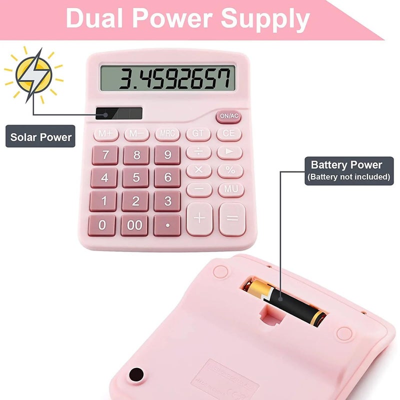 PUNGLTD Office Desk Calculator, Cute Calculator for Kids, Basic Calculators Desktop, Dual Power Simple Financial Calculator with Big Button Large Display for Office Home and School (Pink) - Image 3