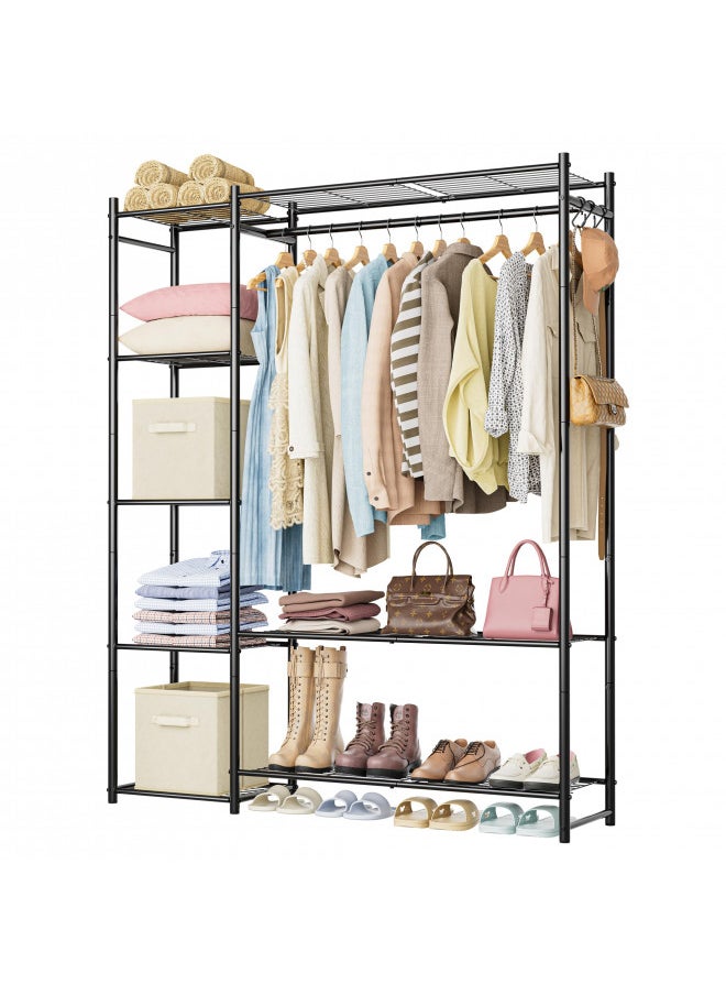 HOMIDEC - Wardrobe Closet,Portable Clothes Rack with 4 Tiers Shelves,Freestanding Closet Organizers and Storage System with Hanging Rods,Steel Clothing Rack Suitable for Cloakrooms,Bedrooms,Entrances,etc.Black - Image 1