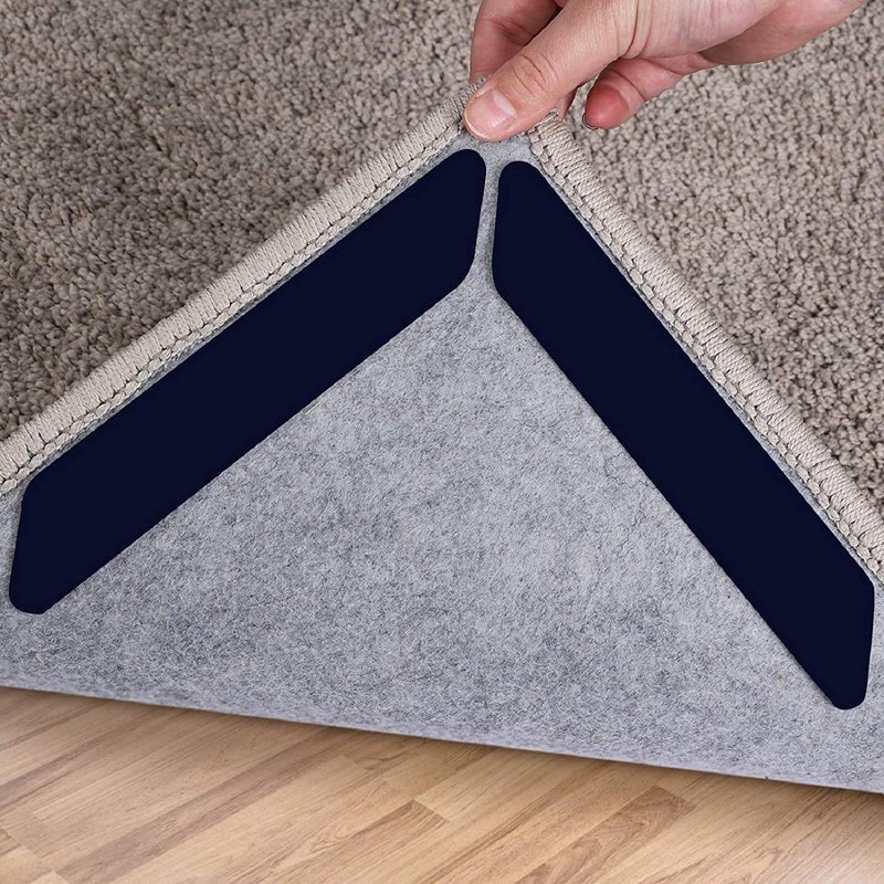 Sollifa 16 Pcs Rug Tape Dual Sided Washable Removable Prevent Curling Rug Corner Holder Keep Rug in Place Non Slip Adhesive Rug Stopper for Hardwood Floors and Tile