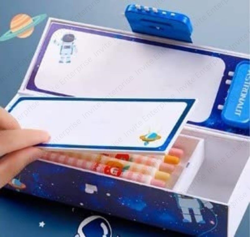 LONGMIRE Plastic Pencil Box with Code Lock Pen Case Large Capacity Multi-Layer Multi-Function Storage Bag Secret Compartment Pencil Box for Kids- Multi-Color (Astronaut Password Lock) - Image 4