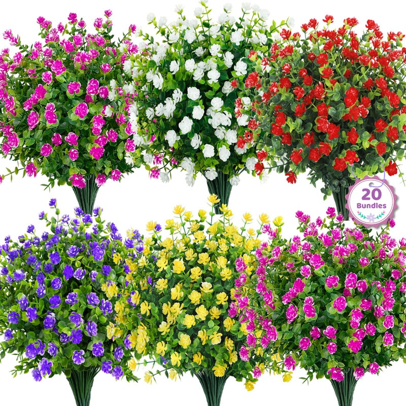 Bassion 20 Bundles Artificial Flowers for Outdoors Decoration UV Resistant Faux Flowers Fake Plastic Plants Shrubs for Indoor Outside Garden Porch Hanging Planter Window Box Home Decor - Image 2
