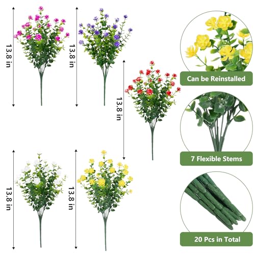Bassion 20 Bundles Artificial Flowers for Outdoors Decoration UV Resistant Faux Flowers Fake Plastic Plants Shrubs for Indoor Outside Garden Porch Hanging Planter Window Box Home Decor - Image 3