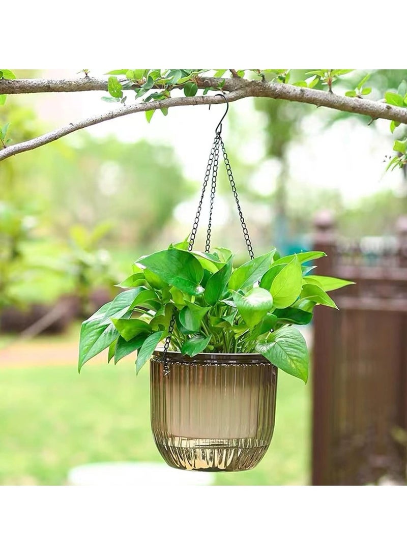 2 Pack Self Watering Hanging Planters, 16.5cm Transparent Plastic Hanging Pots with Drainage Holes and Hooks, Indoor Outdoor Plant Hanger for Flowers Herbs Balcony Garden Home Use, Grey - Image 5