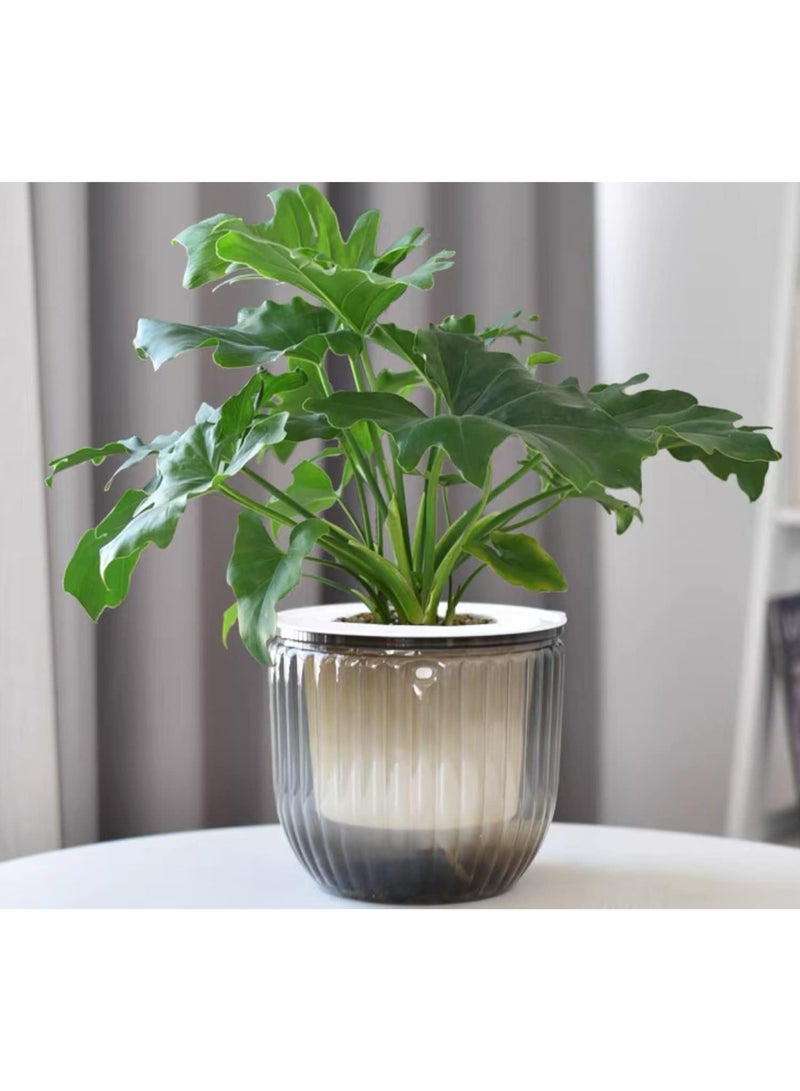 2 Pack Self Watering Hanging Planters, 16.5cm Transparent Plastic Hanging Pots with Drainage Holes and Hooks, Indoor Outdoor Plant Hanger for Flowers Herbs Balcony Garden Home Use, Grey - Image 3