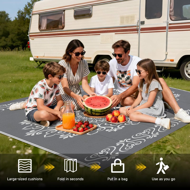 Pauwer Waterproof Outdoor Rug 6x9, Reversible Plastic Straw Patio Camping Rug, Indoor Outdoor RV Mat Carpet for Deck, Camper, Porch, Balcony, Backyard, Picnic, Floral Grey - Image 5