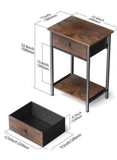 Gogoya Nightstand,End Table with Fabric Storage Drawer and Open Wood Shelf,Bedside Furniture with Steel Frame,Side Table for Bedroom, Dorm,Easy Assembly,Black and Rustic Brown  - Image 2