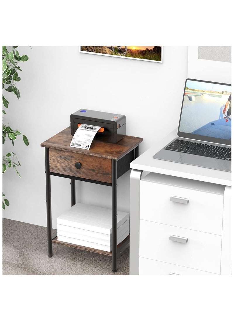 Gogoya - Nightstand,End Table with Fabric Storage Drawer and Open Wood Shelf,Bedside Furniture with Steel Frame,Side Table for Bedroom, Dorm,Easy Assembly,Black and Rustic Brown - Image 1