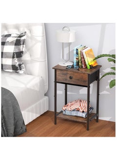 Gogoya Nightstand,End Table with Fabric Storage Drawer and Open Wood Shelf,Bedside Furniture with Steel Frame,Side Table for Bedroom, Dorm,Easy Assembly,Black and Rustic Brown  - Image 3
