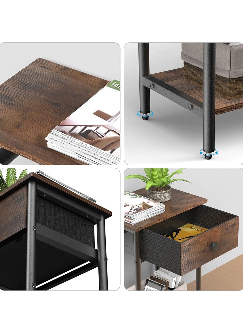 Gogoya - Nightstand,End Table with Fabric Storage Drawer and Open Wood Shelf,Bedside Furniture with Steel Frame,Side Table for Bedroom, Dorm,Easy Assembly,Black and Rustic Brown - Image 1