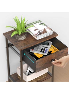 Gogoya Nightstand,End Table with Fabric Storage Drawer and Open Wood Shelf,Bedside Furniture with Steel Frame,Side Table for Bedroom, Dorm,Easy Assembly,Black and Rustic Brown  - Image 4