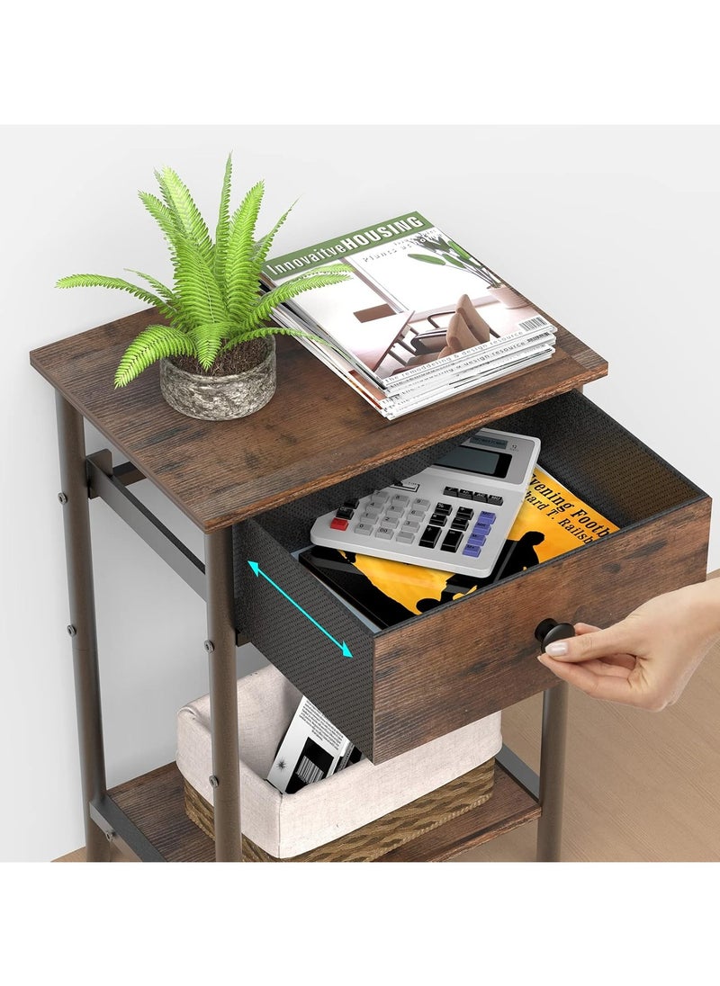 Gogoya - Nightstand,End Table with Fabric Storage Drawer and Open Wood Shelf,Bedside Furniture with Steel Frame,Side Table for Bedroom, Dorm,Easy Assembly,Black and Rustic Brown - Image 1