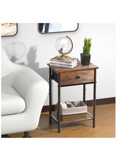 Gogoya Nightstand,End Table with Fabric Storage Drawer and Open Wood Shelf,Bedside Furniture with Steel Frame,Side Table for Bedroom, Dorm,Easy Assembly,Black and Rustic Brown  - Image 5