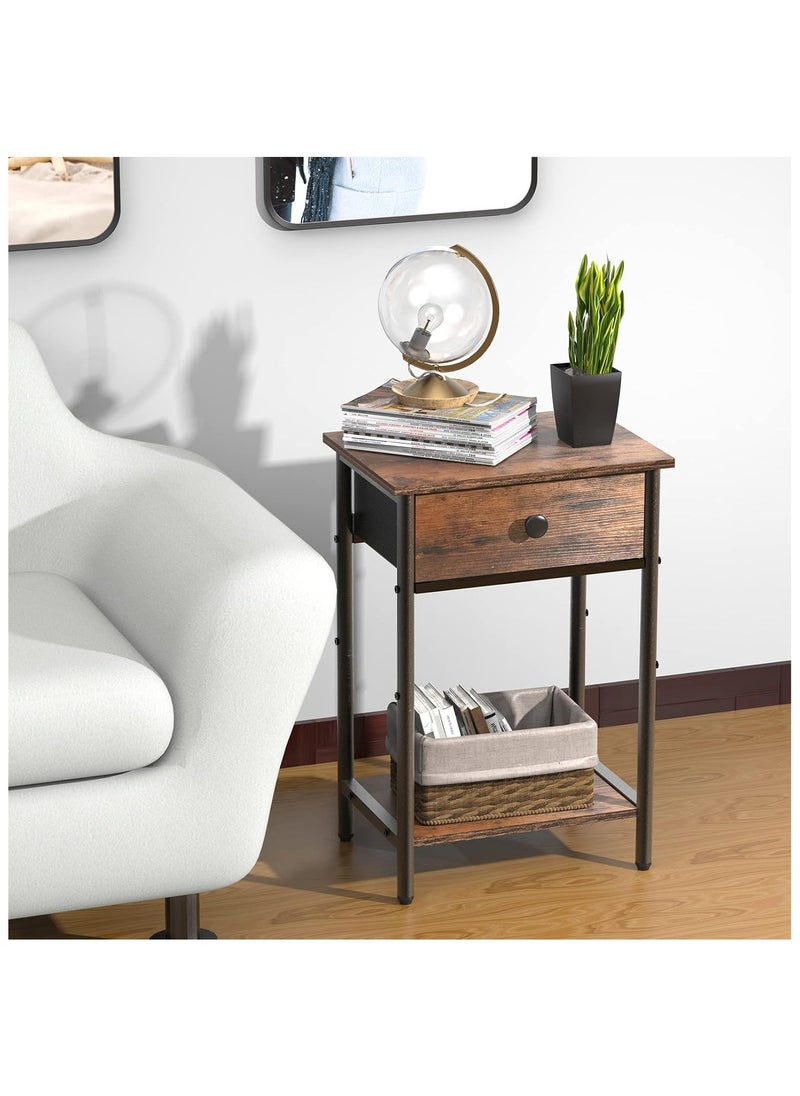 Gogoya - Nightstand,End Table with Fabric Storage Drawer and Open Wood Shelf,Bedside Furniture with Steel Frame,Side Table for Bedroom, Dorm,Easy Assembly,Black and Rustic Brown - Image 1
