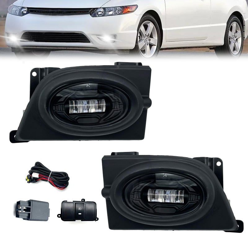 Shocklight LED Fog Lights for 2006 2007 2008 Honda Civic 4 Door 1 Pair Of Front Bumper Driving Fog Lamps Clear Lens