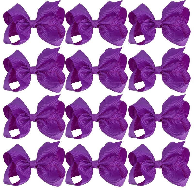 4 Inch Boutique Girls Hair Bows Hair Clips for Baby Girls Toddlers 12 Pcs Solid Color Purple