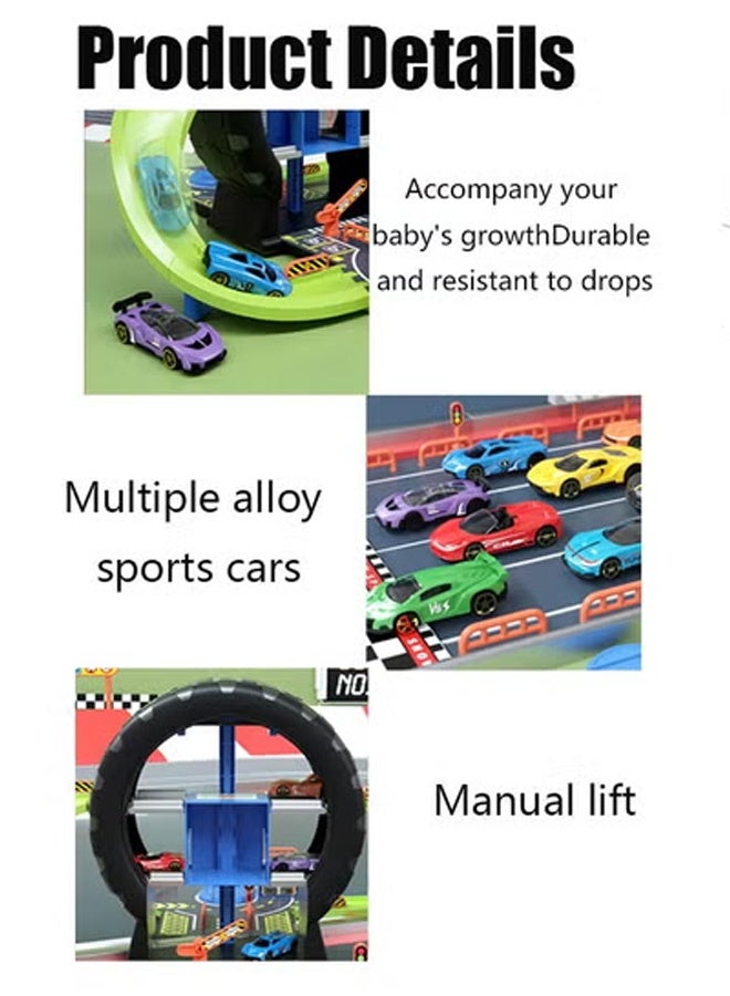 Kids Tire Track Parking Toy Set,24 PCS Auto Parts , educational baby alloy car toy, holiday birthday gift, track parking lot toy, including 4 vehicles + 17 road sign accessories, suitable for toddler boys and girls.  - Image 3
