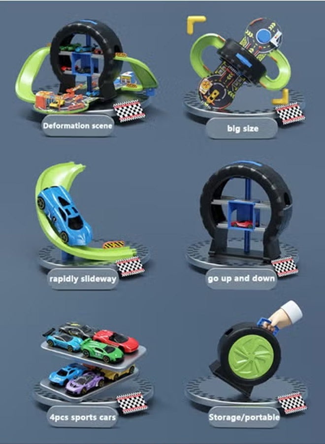 Kids Tire Track Parking Toy Set,24 PCS Auto Parts , educational baby alloy car toy, holiday birthday gift, track parking lot toy, including 4 vehicles + 17 road sign accessories, suitable for toddler boys and girls.  - Image 5