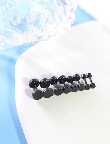 Cisyozi 18G Black Flat Back Stud Earrings for Women & Men, 18 Gauge Stainless Steel, Screw Back, Modern Unisex Stud Earrings - Image 4