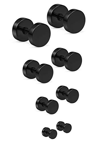 Cisyozi 18G Black Flat Back Stud Earrings for Women & Men, 18 Gauge Stainless Steel, Screw Back, Modern Unisex Stud Earrings - Image 1