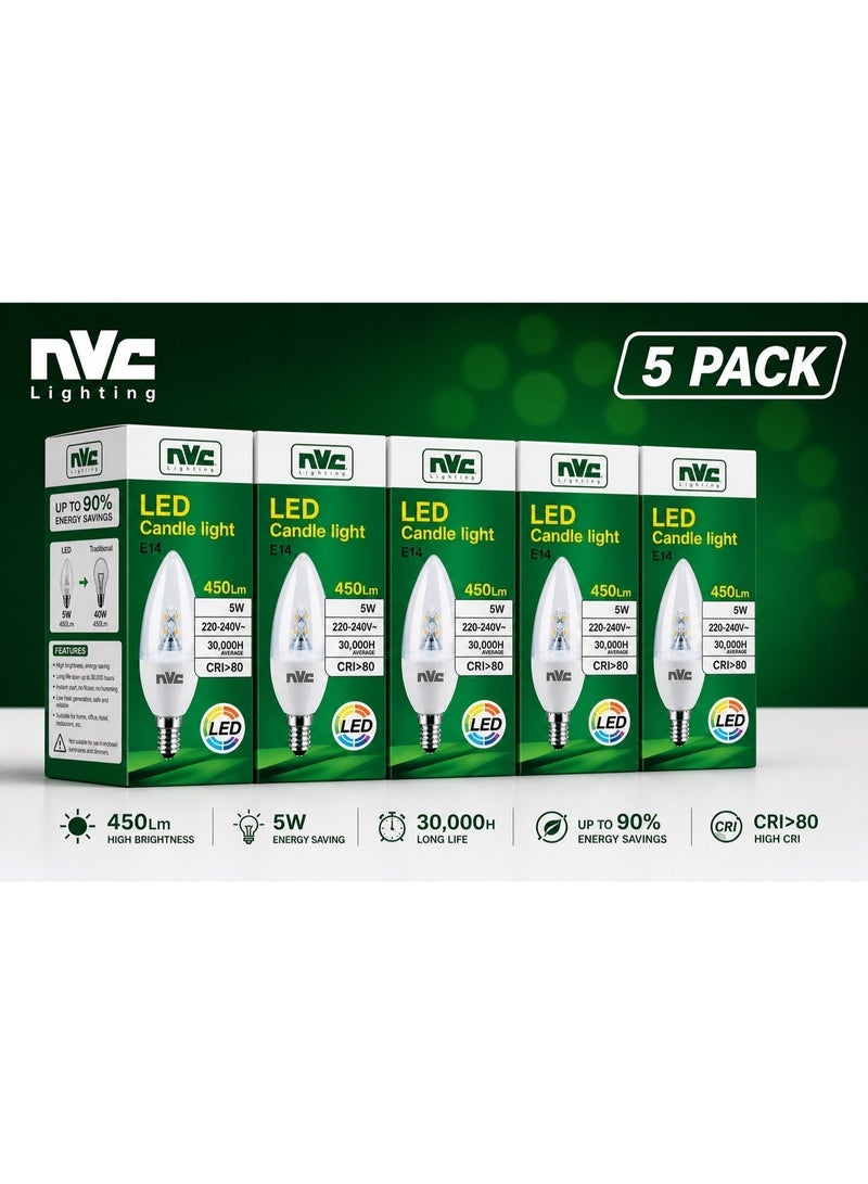 إن في سي 5 قطع مصباح شمعة NVC LED CLE 5 واط 2700 كلفن E14 إضاءة زخرفية دافئة للغاية (ثريات / مصابيح حائط / أجواء غرفة النوم) - Image 1