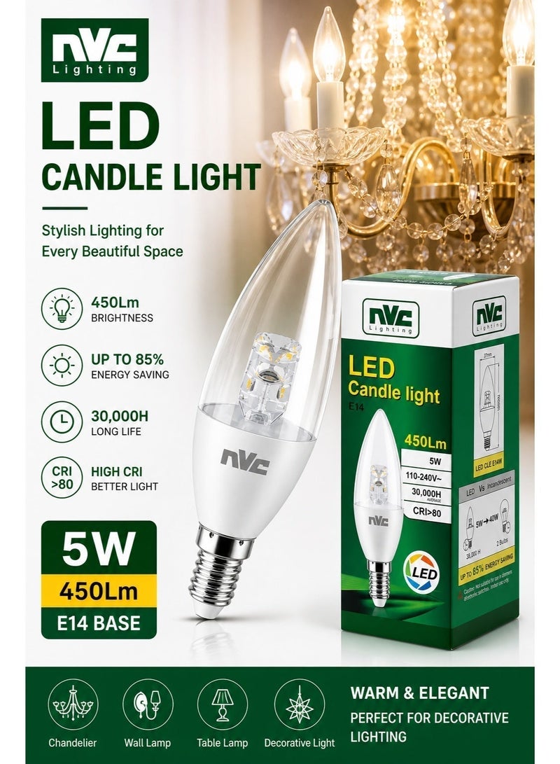 إن في سي 5 قطع مصباح شمعة NVC LED CLE 5 واط 2700 كلفن E14 إضاءة زخرفية دافئة للغاية (ثريات / مصابيح حائط / أجواء غرفة النوم) - Image 4
