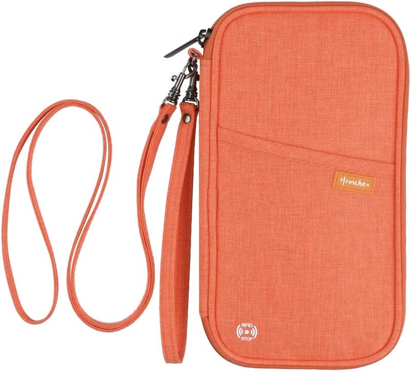homchen RFID Passport Wallet with Vaccine Card Slot, Family Travel Passport Holder Document Organizer Bag with Wrist & Neck Double Strap - Image 1