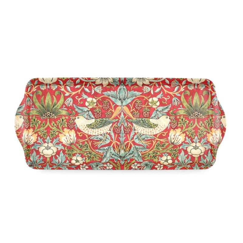 Pimpernel Morris & Co Strawberry Thief Sandwich Tray with Handles, Red - Decorative Melamine Serving Tray for Afternoon Tea, Coffee Table Display, Garden Party Entertaining, Cheese Board, Gifting - Image 1