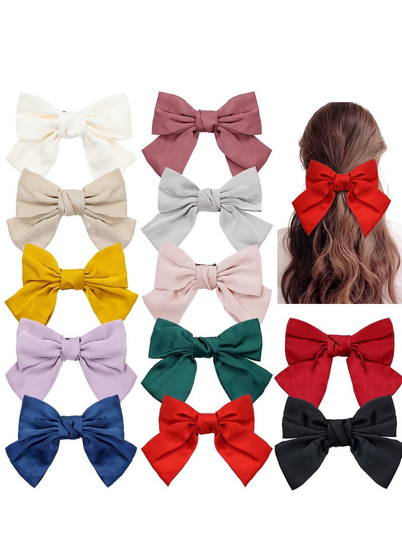 Oversized Satin Hair Bows - 12 Pack Large Bowknot French Barrettes Hair Clips for Women and Girls, Perfect for Bun and Ponytail Holders, Stylish Hair Ribbon Accessories. - Image 1