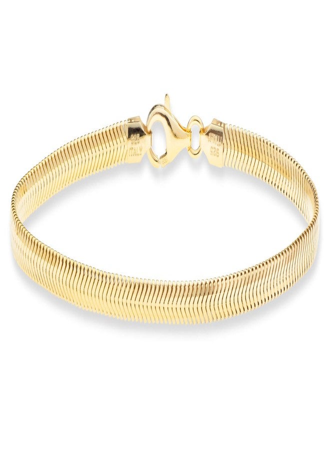 Miabella Italian Solid 925 Sterling Silver, 18K Yellow Gold Plated 4mm Domed Herringbone Snake Chain Link Bracelet for Women Men, Made in Italy (yellow-gold-plated-silver, Length 7 Inches) - Image 1