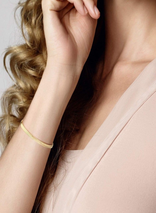 Miabella Italian Solid 925 Sterling Silver, 18K Yellow Gold Plated 4mm Domed Herringbone Snake Chain Link Bracelet for Women Men, Made in Italy (yellow-gold-plated-silver, Length 7 Inches) - Image 3