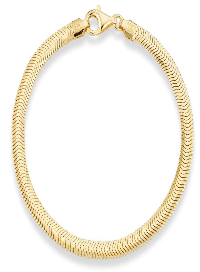 Miabella Italian Solid 925 Sterling Silver, 18K Yellow Gold Plated 4mm Domed Herringbone Snake Chain Link Bracelet for Women Men, Made in Italy (yellow-gold-plated-silver, Length 7 Inches) - Image 2