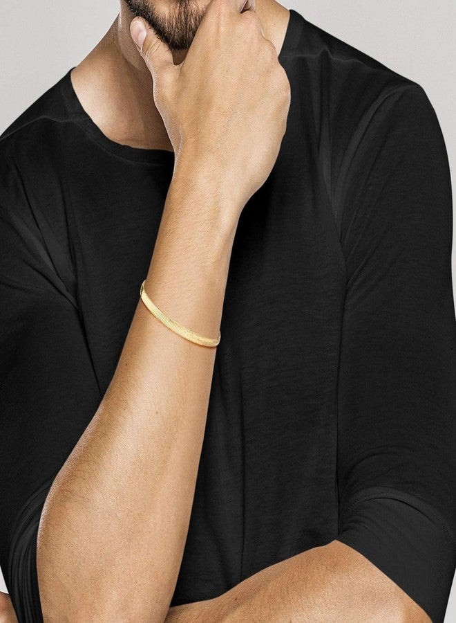 Miabella Italian Solid 925 Sterling Silver, 18K Yellow Gold Plated 4mm Domed Herringbone Snake Chain Link Bracelet for Women Men, Made in Italy (yellow-gold-plated-silver, Length 7 Inches) - Image 4