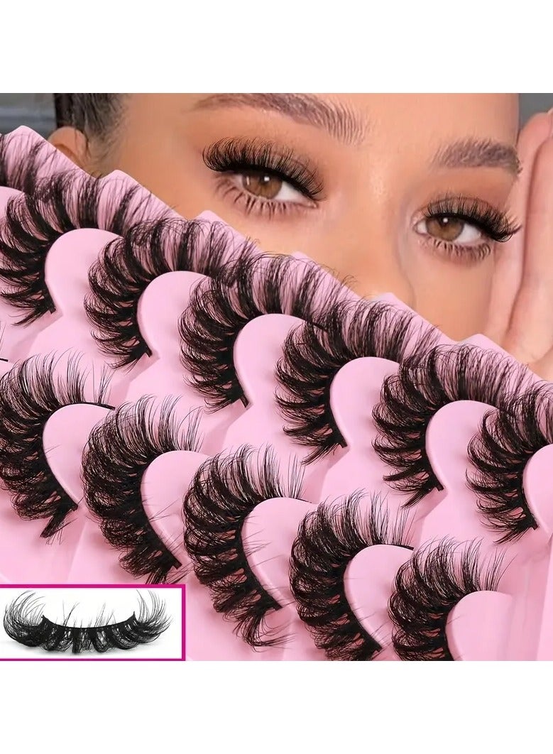 ORiTi Faux Mink Lashes Fluffy Cat Eye Lashes Wispy 6D Volume False Eyelashes Look Like Extensions Thick Soft Curling  Lashes ( 7 Pairs ) - Image 1