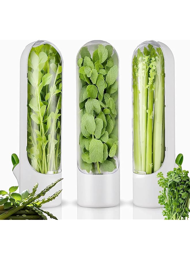 Excefore Herb Saver Pod, 3 Pcs Herb Keeper For Refrigerator, Cilantro Containers For Refrigerator, Vegetable Preservation Bottle, Fresh Keeper For Cilantro, Asparagus, Lettuce, Keeps Vegetables For 2 3 Weeks - Image 1