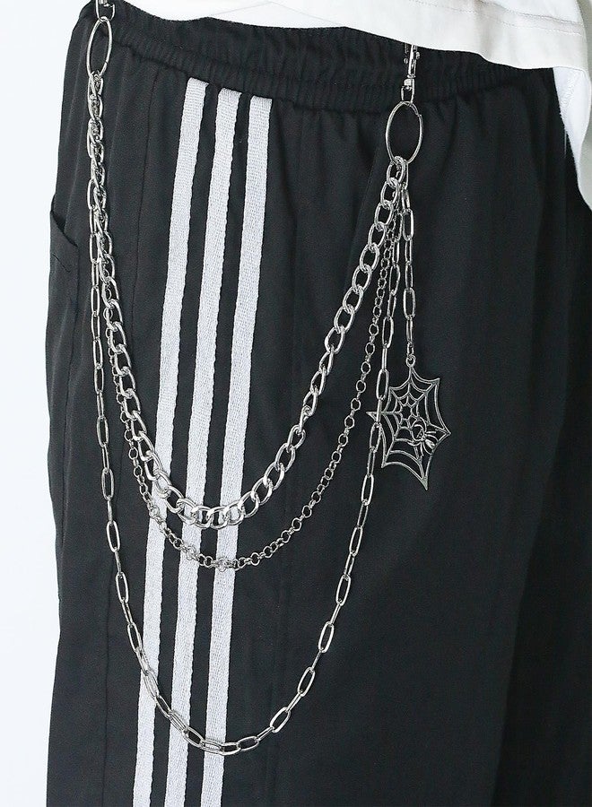 Xeyau Punk Pants Chain Hip Hop Cross Sword Star Rivet Charm Layered Jeans Chains Wallet Chain Vintage Rock Chains for Women Men Halloween Jewelry Clothing Accessories (Spider-Web) - Image 4