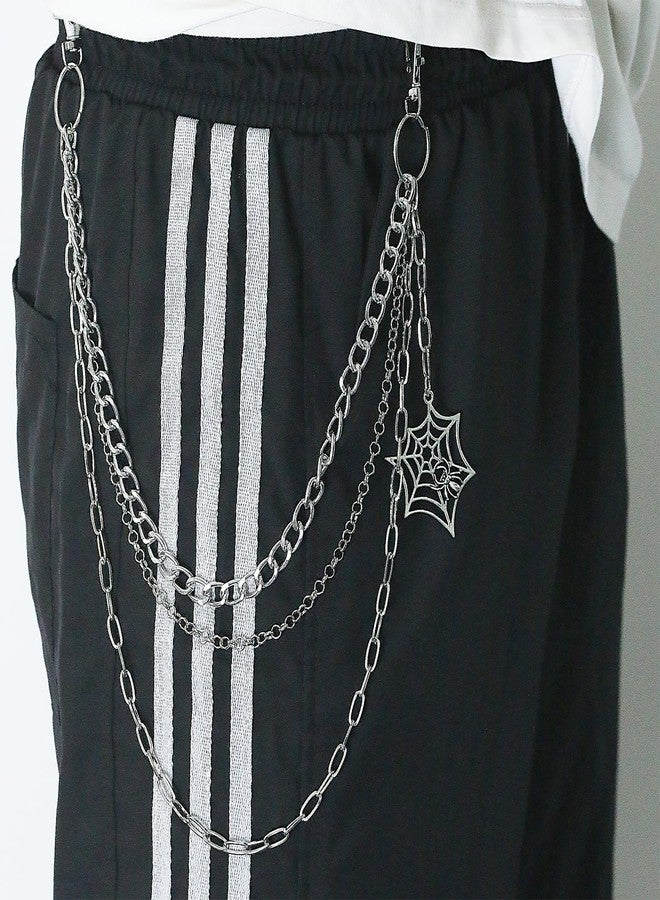 Xeyau Punk Pants Chain Hip Hop Cross Sword Star Rivet Charm Layered Jeans Chains Wallet Chain Vintage Rock Chains for Women Men Halloween Jewelry Clothing Accessories (Spider-Web) - Image 3