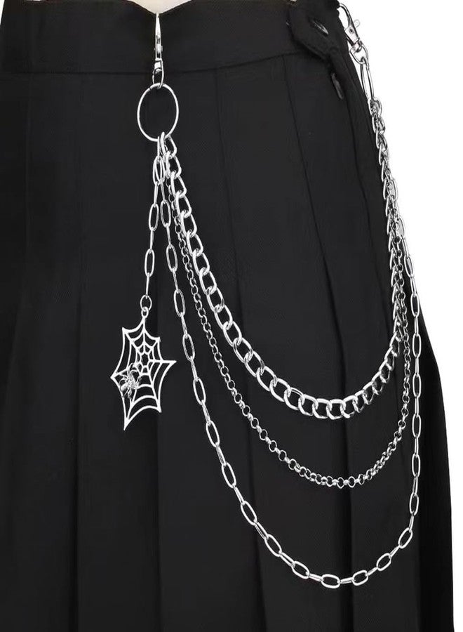 Xeyau Punk Pants Chain Hip Hop Cross Sword Star Rivet Charm Layered Jeans Chains Wallet Chain Vintage Rock Chains for Women Men Halloween Jewelry Clothing Accessories (Spider-Web) - Image 2