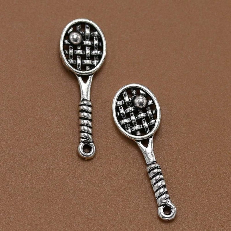 comfrt 20pcs Antique Silver Charm Pendant Tennis Racket Shape Spacer Beads DIY Jewelry Making Accessory for Necklace Bracelet - Image 2