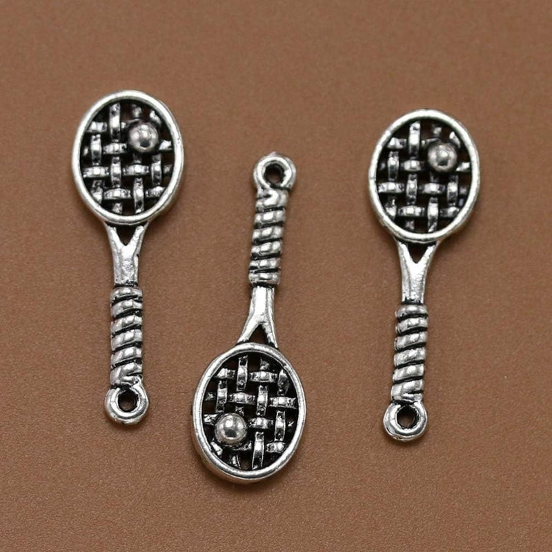 comfrt 20pcs Antique Silver Charm Pendant Tennis Racket Shape Spacer Beads DIY Jewelry Making Accessory for Necklace Bracelet - Image 3