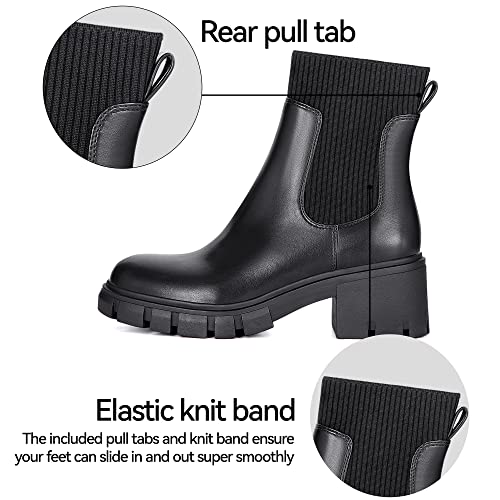 Athlefit Women's Black Chelsea Boots Fall Platform Ankle Boots Slip on Chunky Lug Sole Boots - Image 4