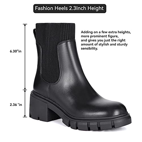 Athlefit Women's Black Chelsea Boots Fall Platform Ankle Boots Slip on Chunky Lug Sole Boots - Image 5