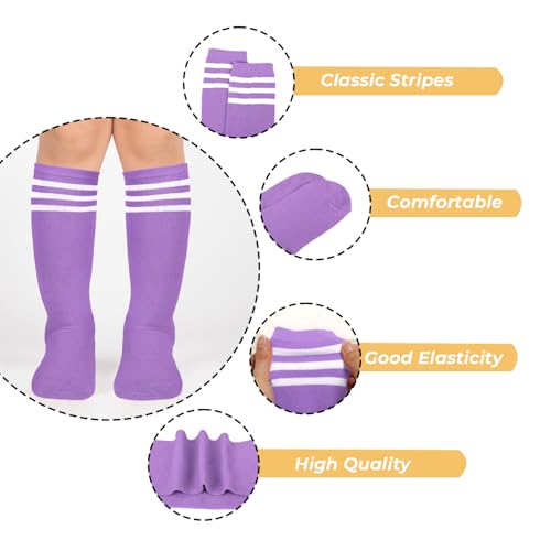 Benefeet Sox Toddler Soccer Socks Three Striped Kids Soccer Socks Girls Boys Long Tube Knee High Sock Youth Neon Solid Cotton Sport Softball Baseball Sock, Purple - Image 5