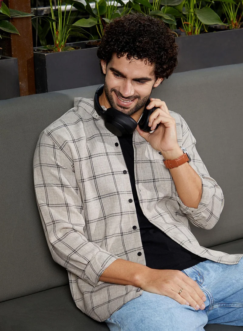 Campus Sutra Men's Coin Grey Bigraph-Check Shirt