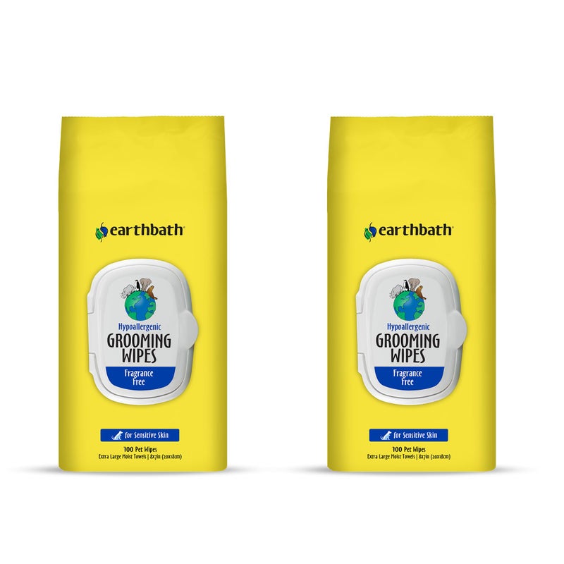 earthbath HypoAllergenic Grooming Wipes Fragrance Free Dog Wipes for Paws and Butt Best Pet Wipes for Dogs with Sensitive Skin Made in USA CrueltyFree Dog Cleaning Wipes 100 Count 2 Pack