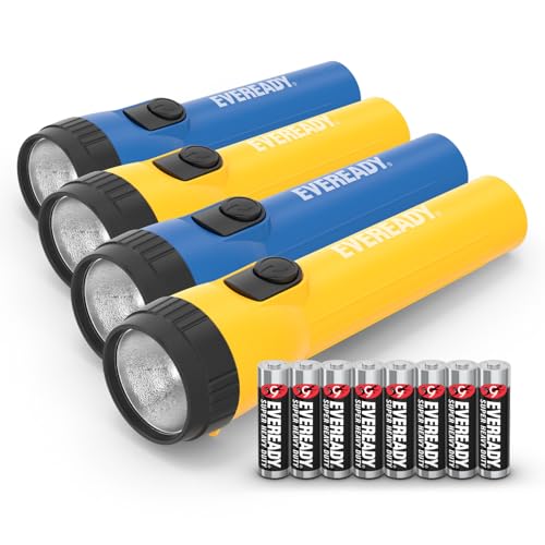 EVEREADY LED Flashlights (4-Pack), Bright Flashlights for Emergencies and Camping Gear, Flash Light with AA Batteries Included, Blue/Yellow (4-Pack) - Image 1