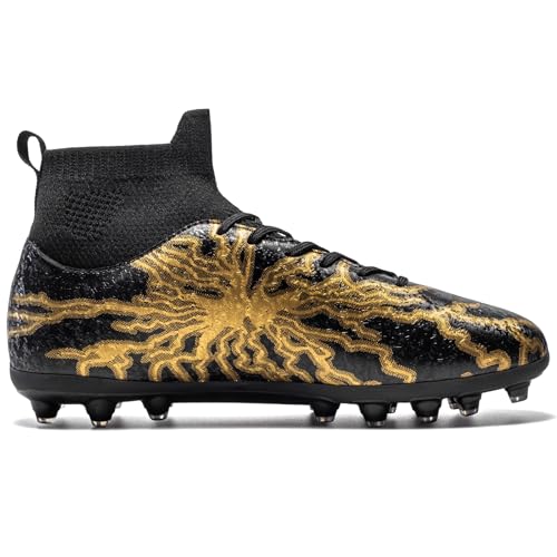 HRJR Kids Soccer Cleats Boys Girls Training Football Cleats Youth High-top Soccer Shoes for Little/Big Professional Athletic Outdoor Football Shoes Black 7 Big Kid - Image 3