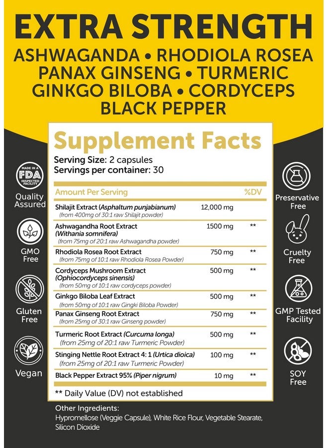 Lunakai USA Made Pure Shilajit Capsules with Ashwagandha, Rhodiola & Cordyceps - Extra Strength Shilajit Extract for Men & Women, 60ct - Image 5