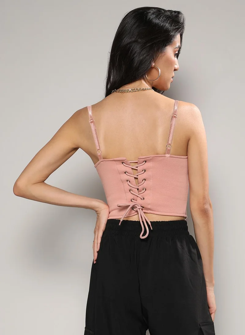 Pinacolada  Women's Nude Pink Corset Top With Ultra Cropped Hoodie for Women | Best Price UAE