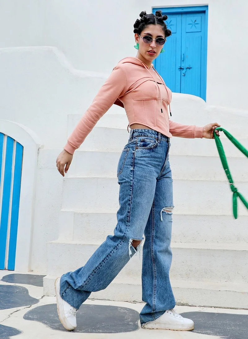 بينيا كولادا مشد علوي نسائي وردي اللون مع هوديي قصير للغاية