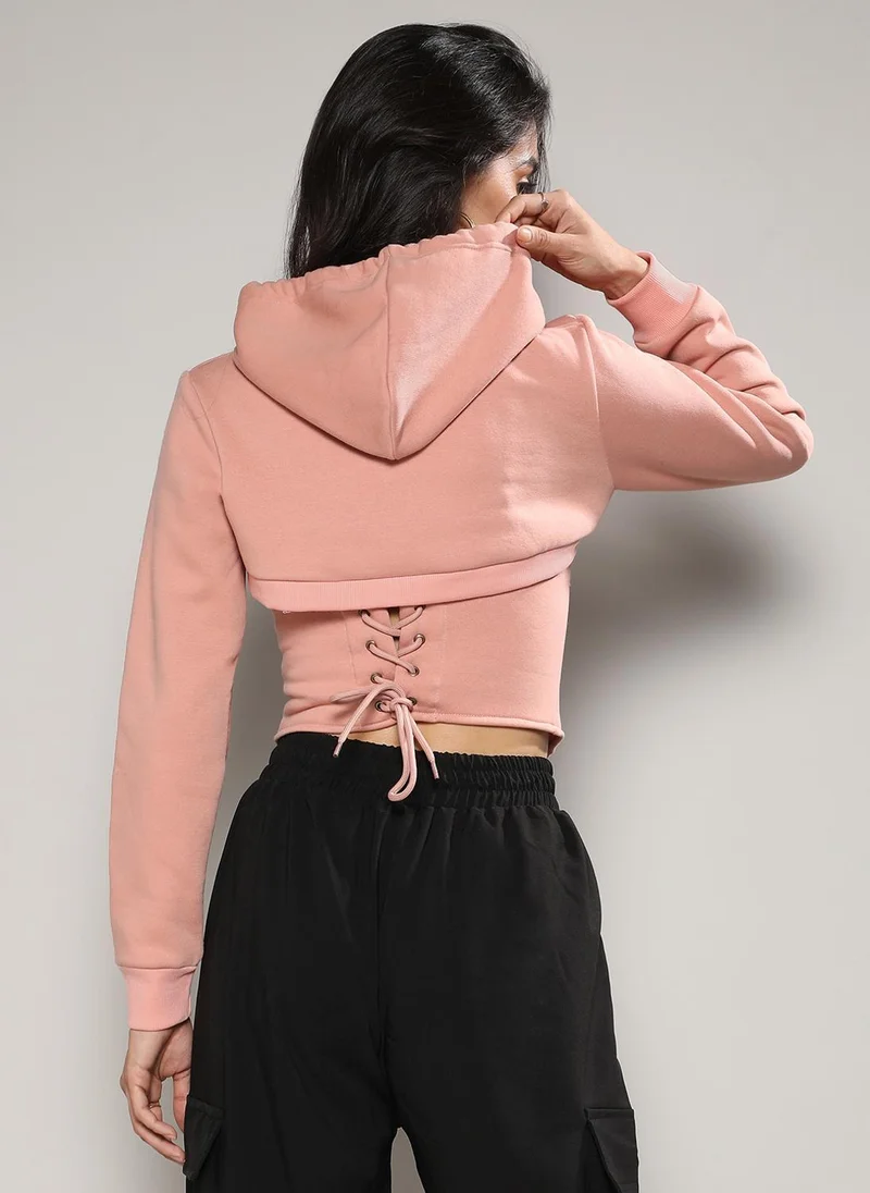 Pinacolada  Women's Nude Pink Corset Top With Ultra Cropped Hoodie for Women | Best Price UAE